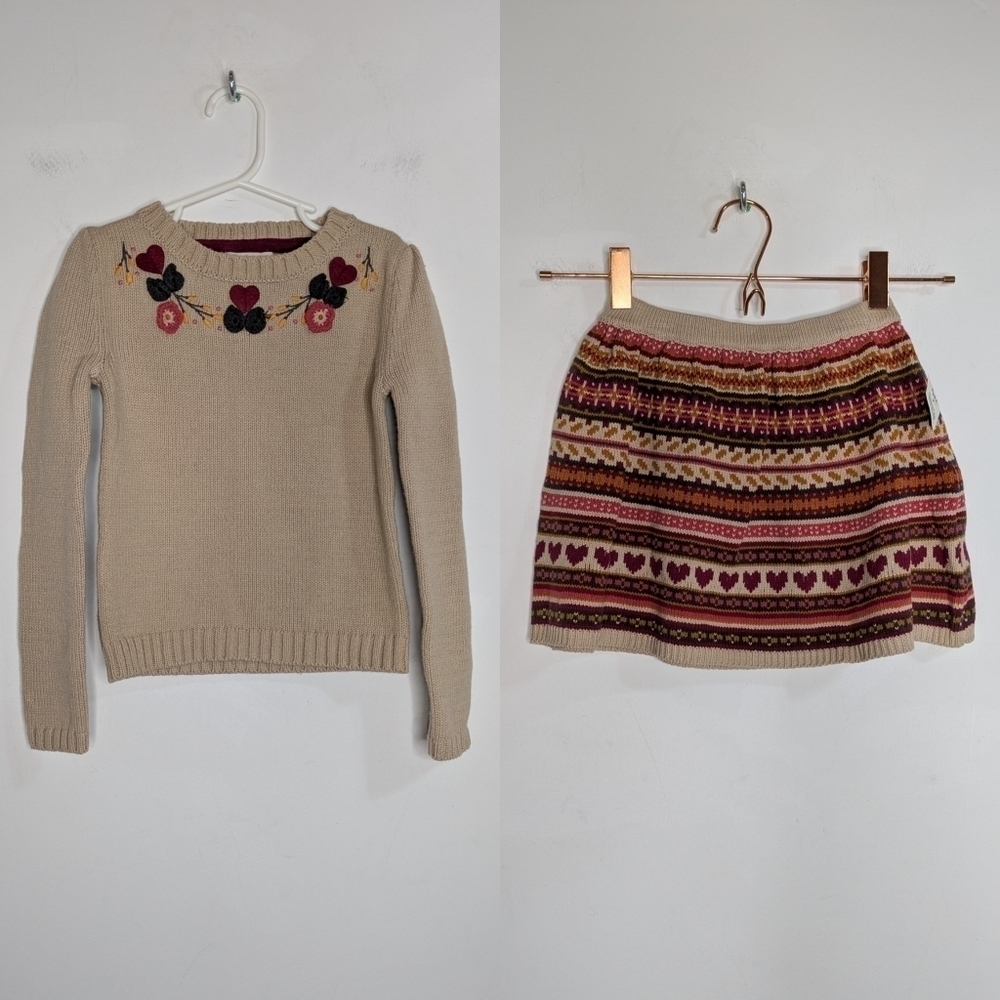 NWOT Cynthia Rowley tan maroon fall winter sweater & skirt set 5/6